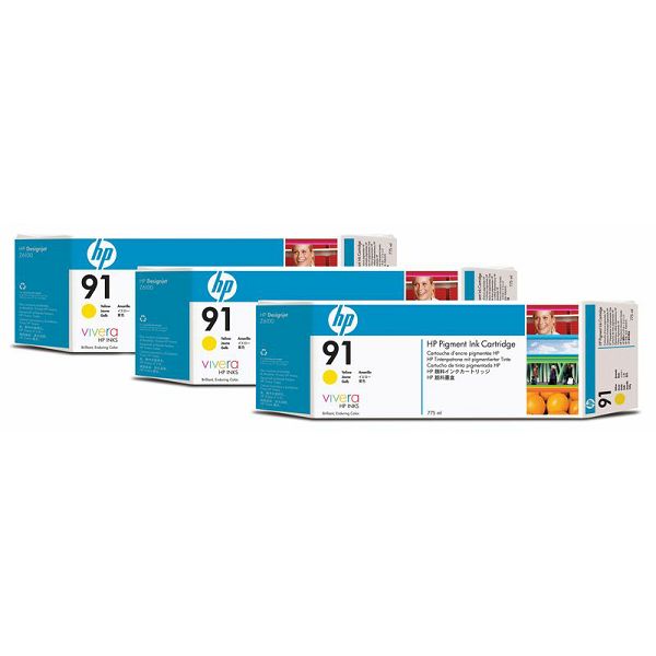 HP C9485A No.91 Yellow Orginalna tinta 3-pack