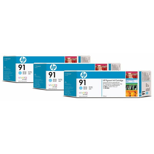 HP C9486A No.91 Light Cyan Orginalna tinta 3-pack